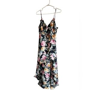 VICI Floral Ruffle High-Low Dress | Tie Back Slit Maxi | Size Medium